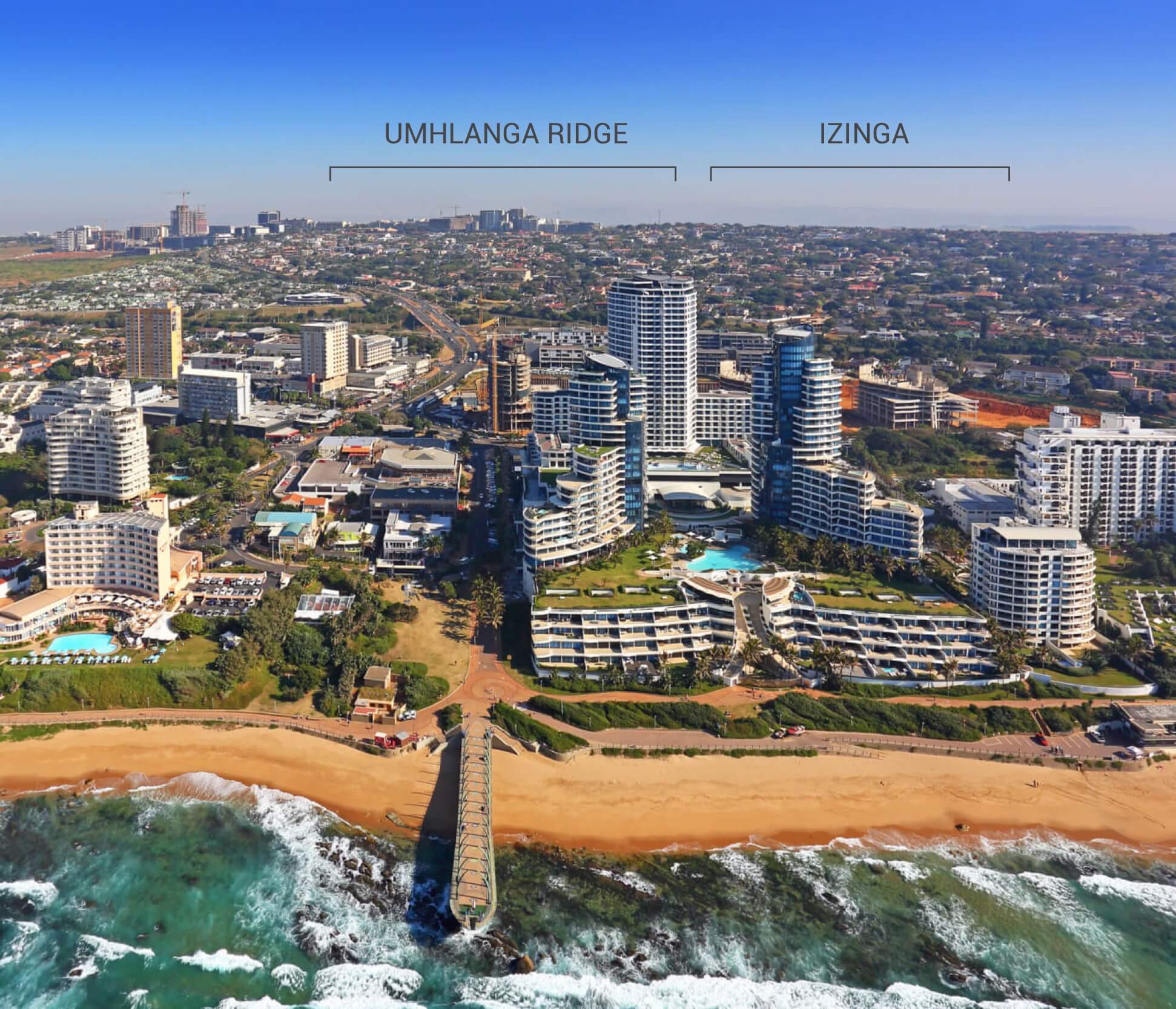 aerial photo of Umhlanga showing the location of Baraka Read estate